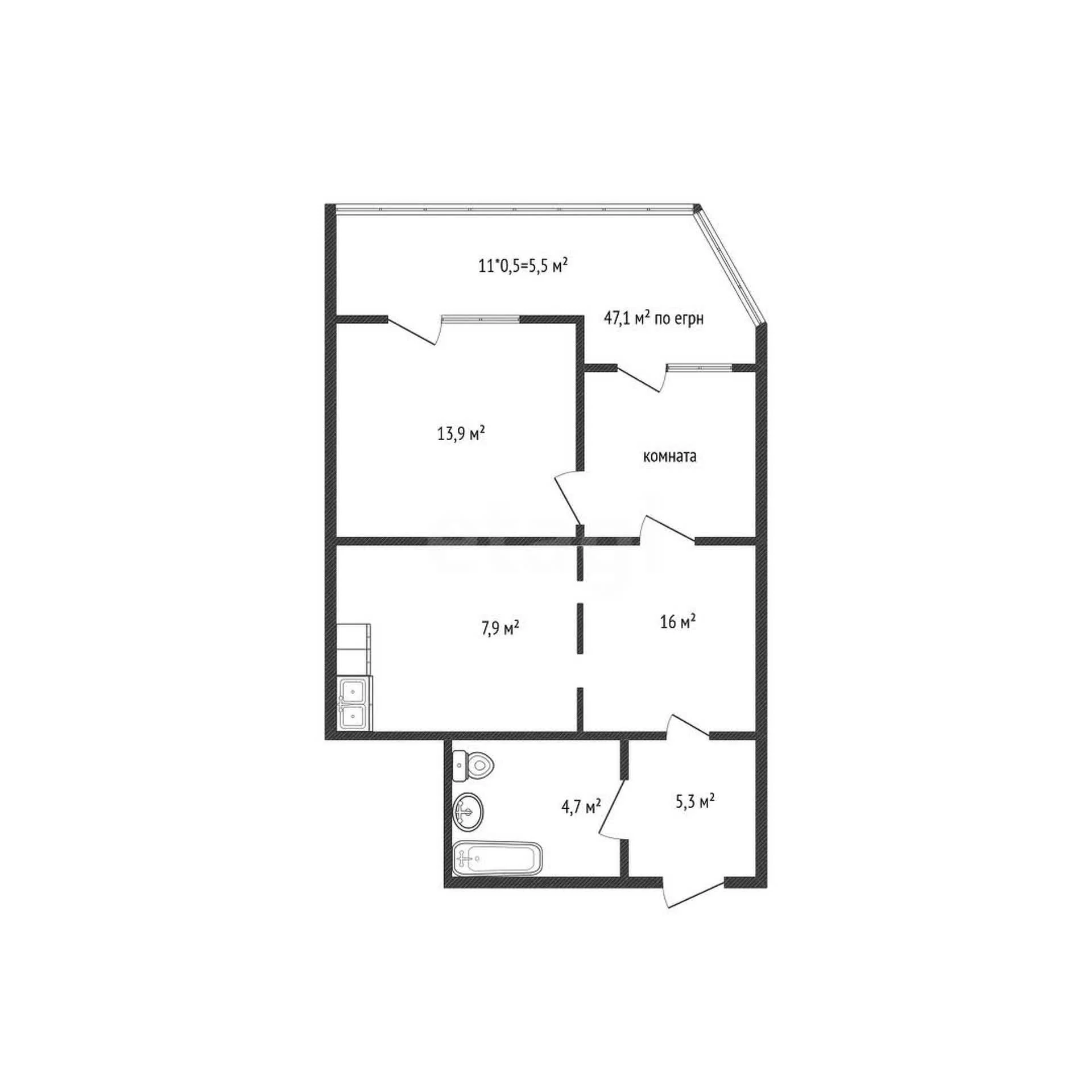 2-к квартира, 47.1м² (бульвар Адмирала Пустошкина, 11) - миниатюра 12