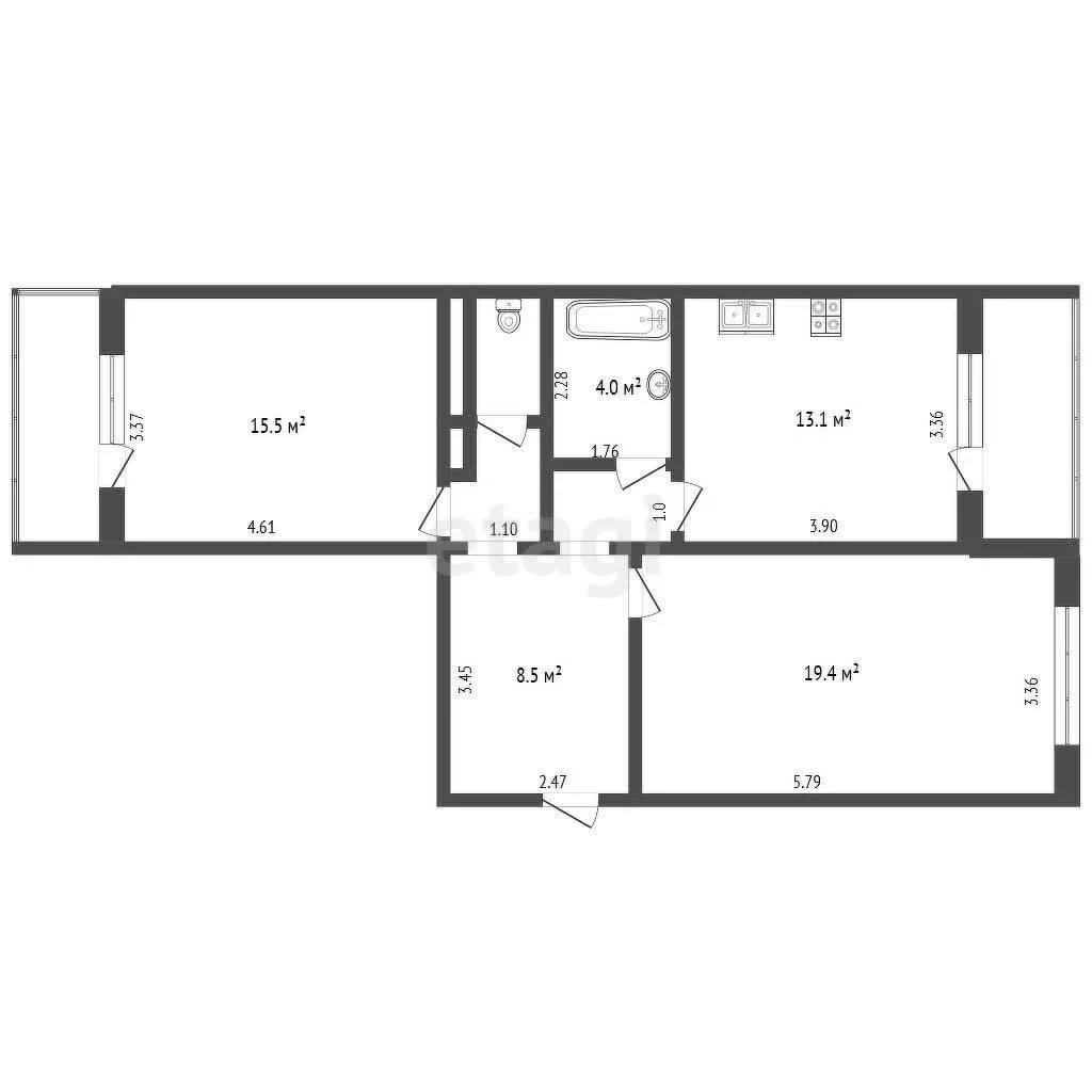 2-к квартира, 65.3м² (проспект имени писателя Знаменского, 31к1) - миниатюра 35