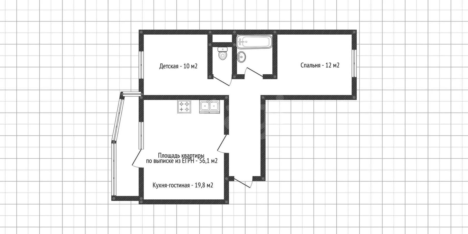 2-к квартира, 56.1м² (улица имени Генерала Корнилова, 14к1) - миниатюра 25