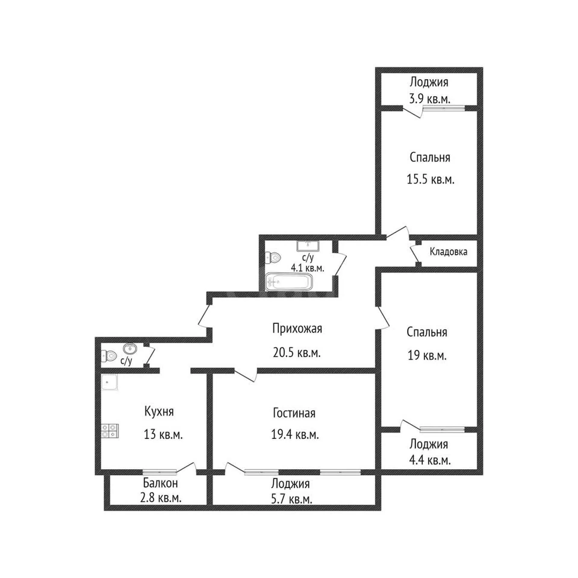 3-к квартира, 96.3м² (улица Вавилова, 18) - миниатюра 30