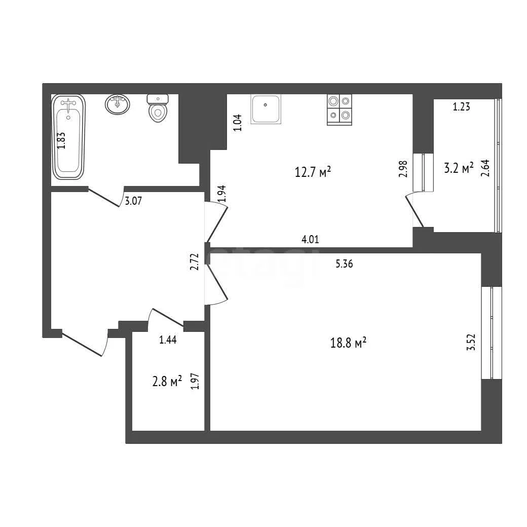 1-к квартира, 46.2м² (проезд Репина, 3) - миниатюра 11