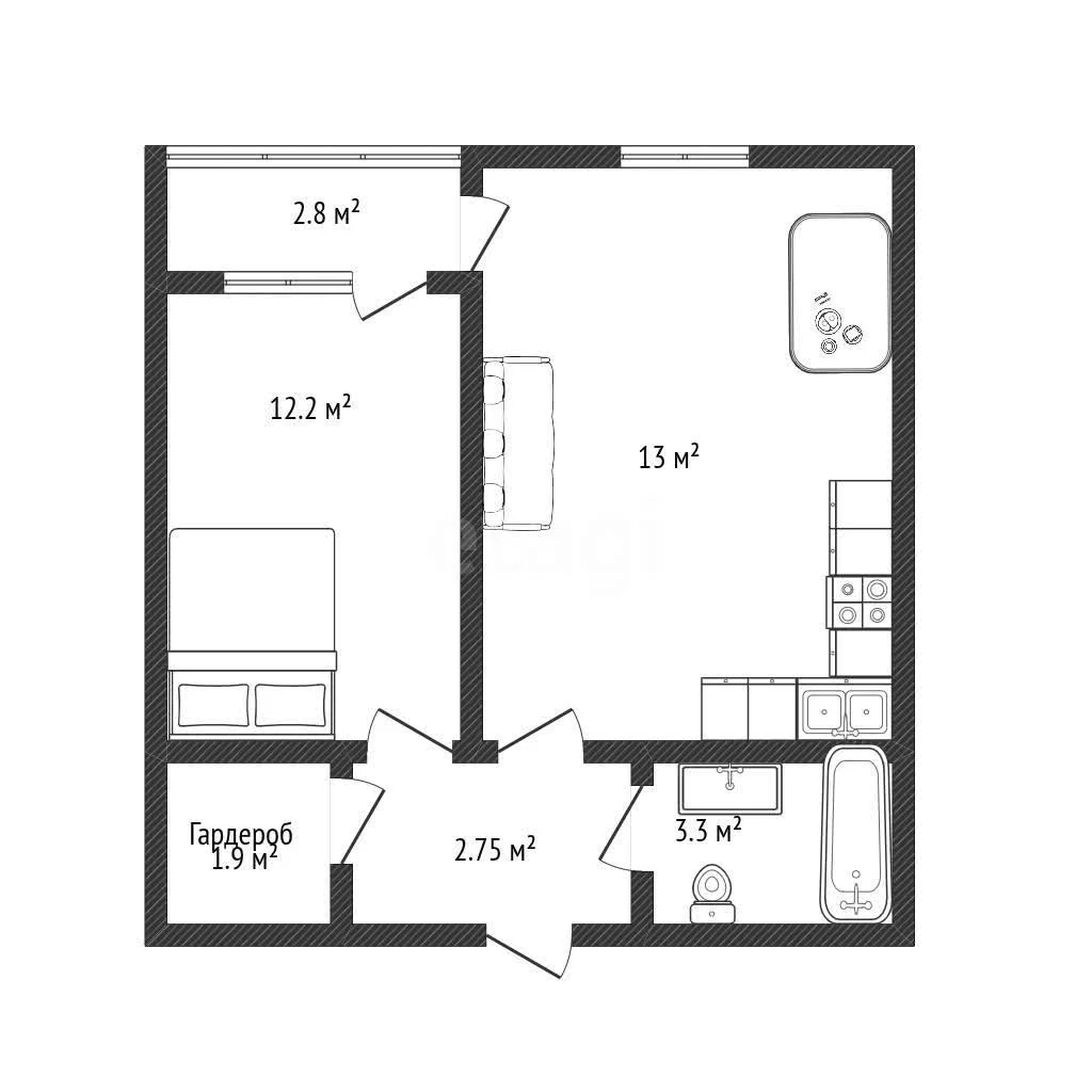 1-к квартира, 33.8м² (улица Ивана Беличенко, 103) - миниатюра 11