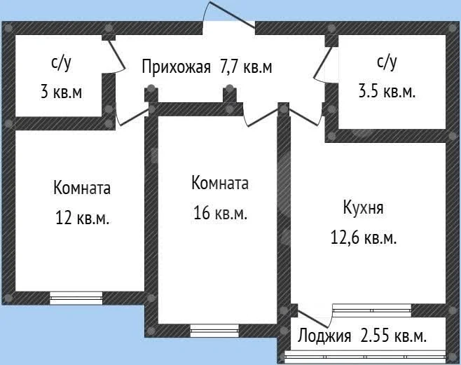 2-к квартира, 56.8м² (улица имени Генерала Корнилова, 9к1) - миниатюра 22