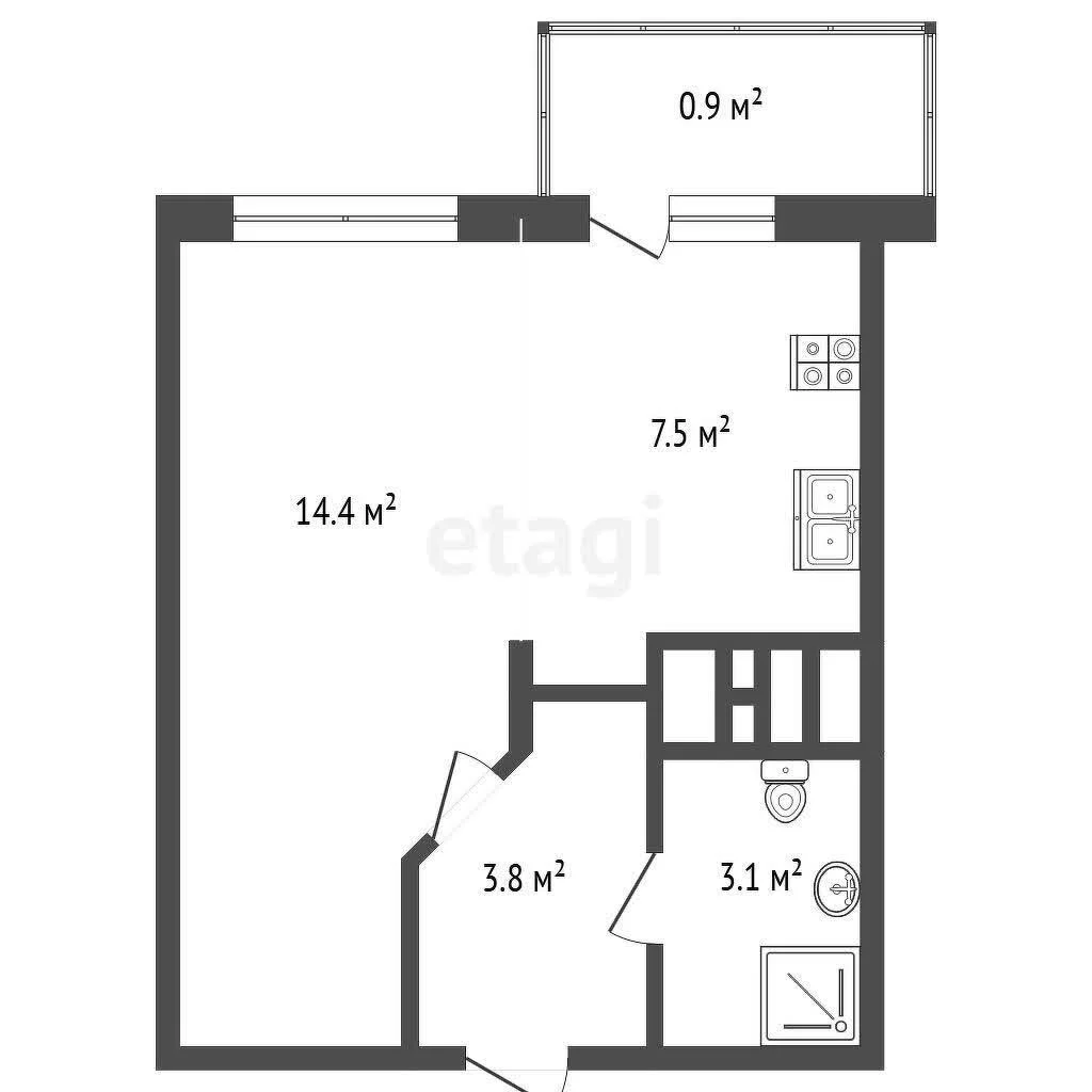1-к квартира, 29.6м² (улица имени М.П. Шемякина, 2) - миниатюра 31