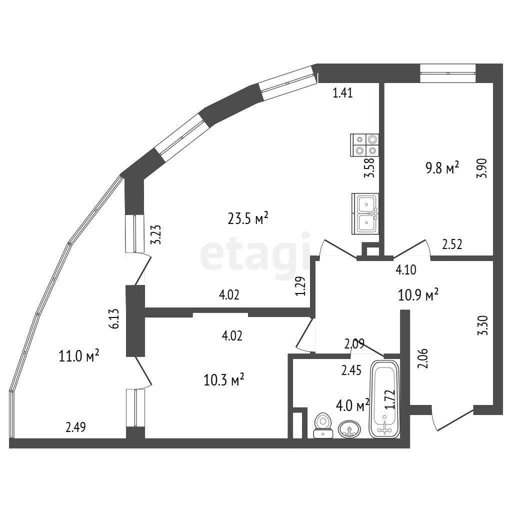 2-к квартира, 58.5м² (улица Кирилла Россинского, 3/1к1) - миниатюра 26