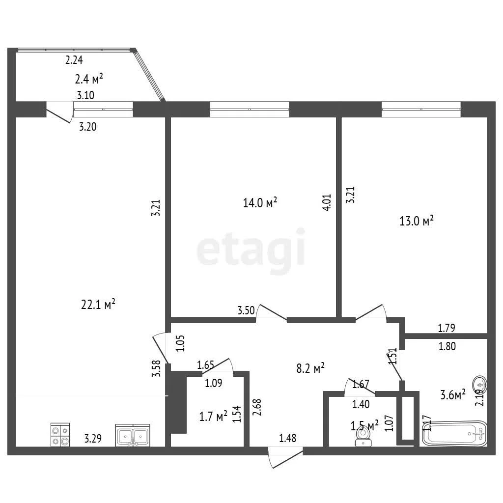 2-к квартира, 64.1м² (улица Северная Дамба, 10к1) - миниатюра 22