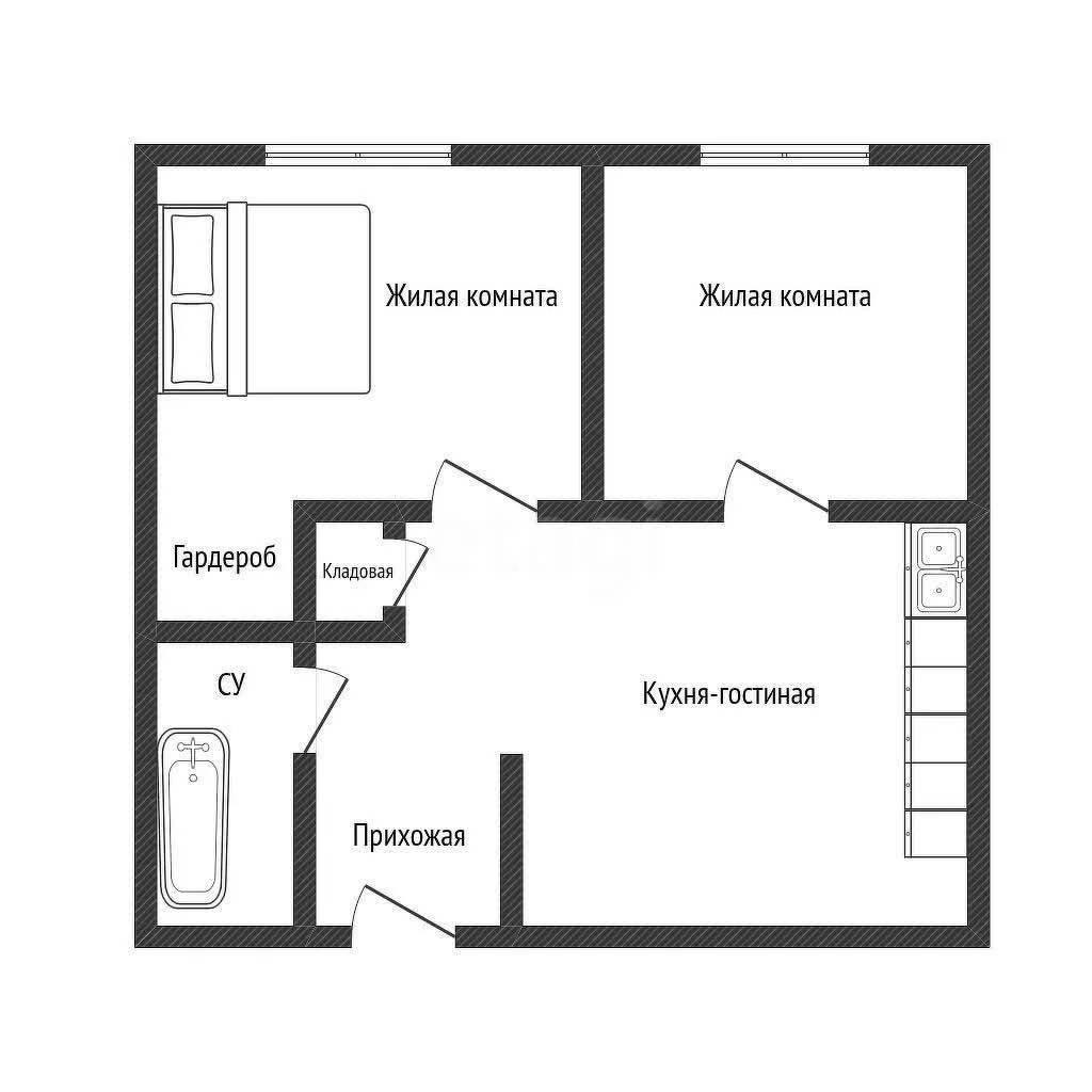 2-к квартира, 34.5м² (Виноградная улица, 2/1) - миниатюра 9