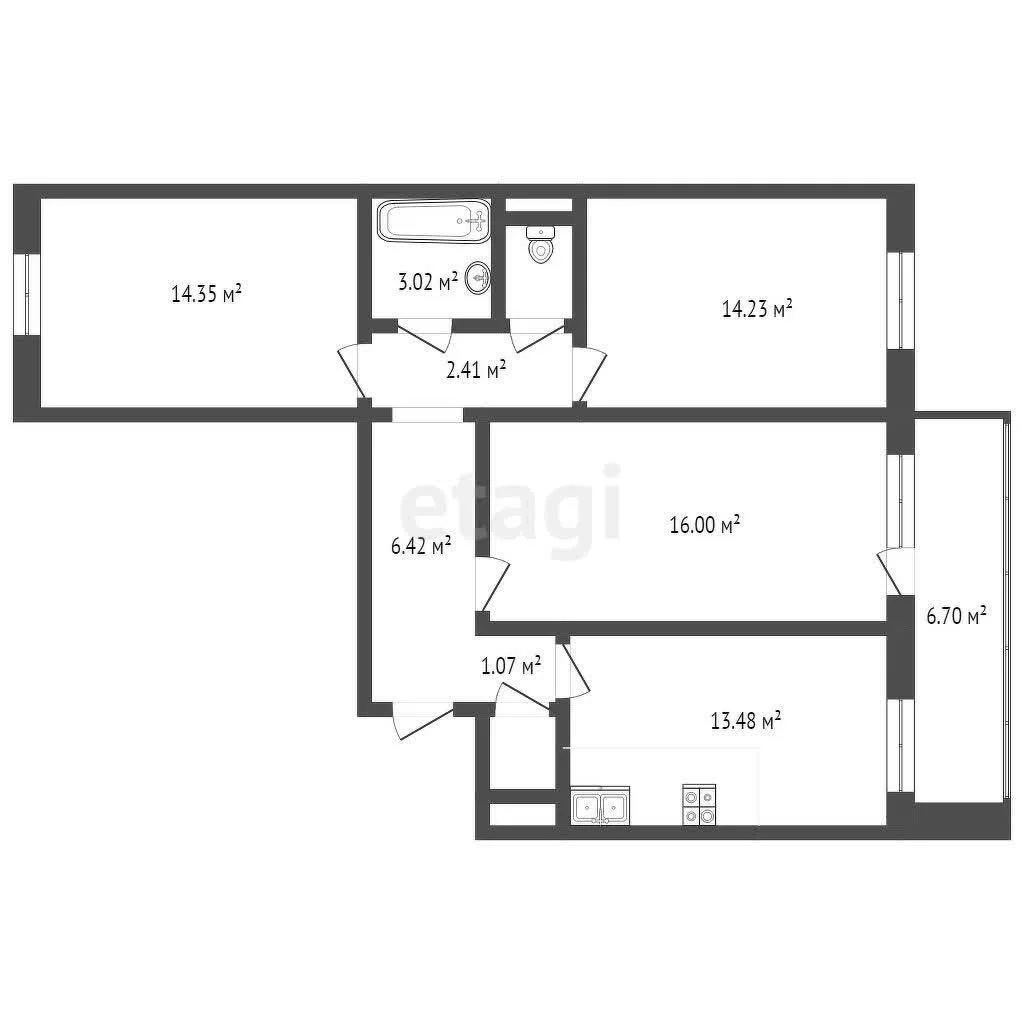 3-к квартира, 74.3м² (Античная улица, 10) - миниатюра 28