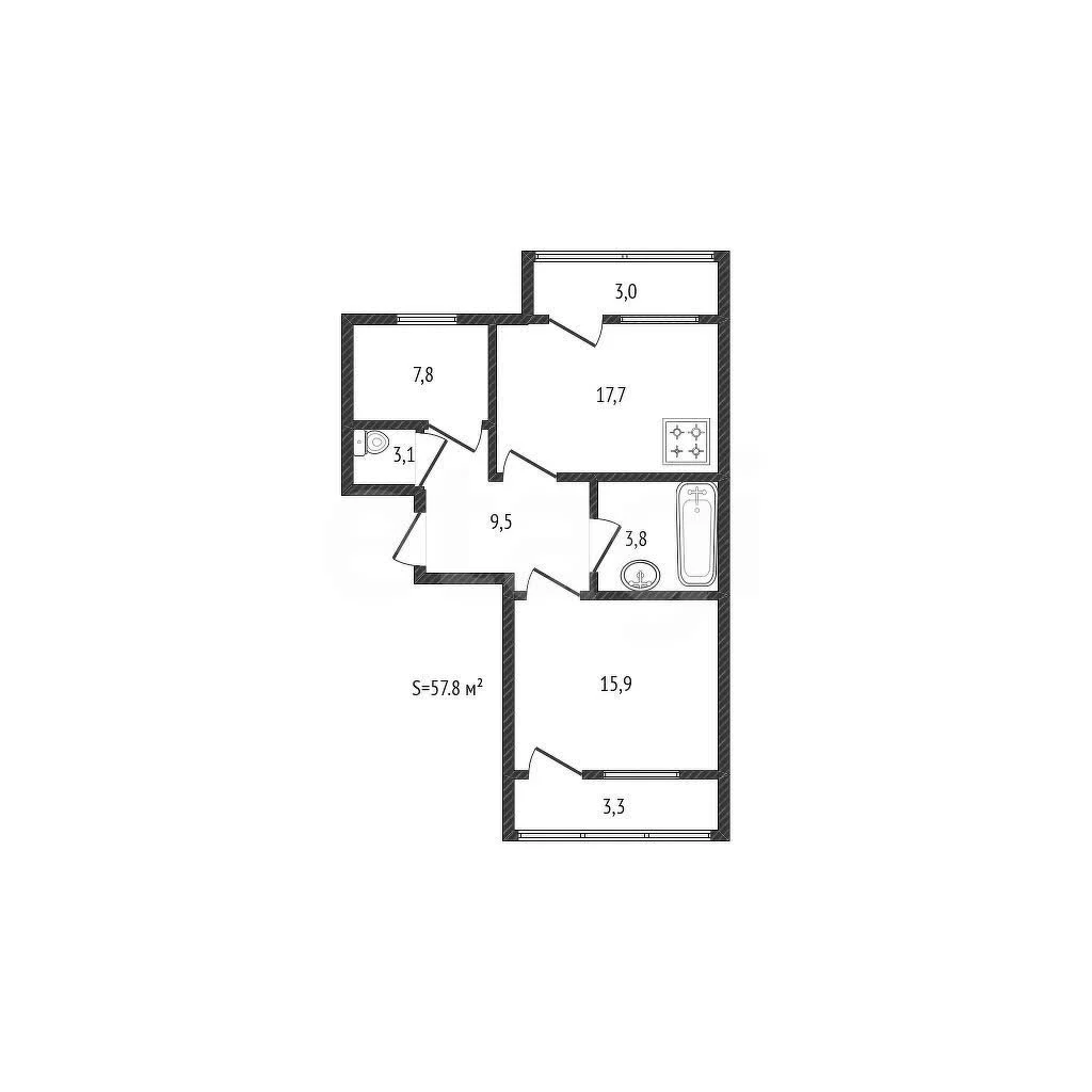 2-к квартира, 57.8м² (3-я Трудовая улица, 1/3) - изображение 1