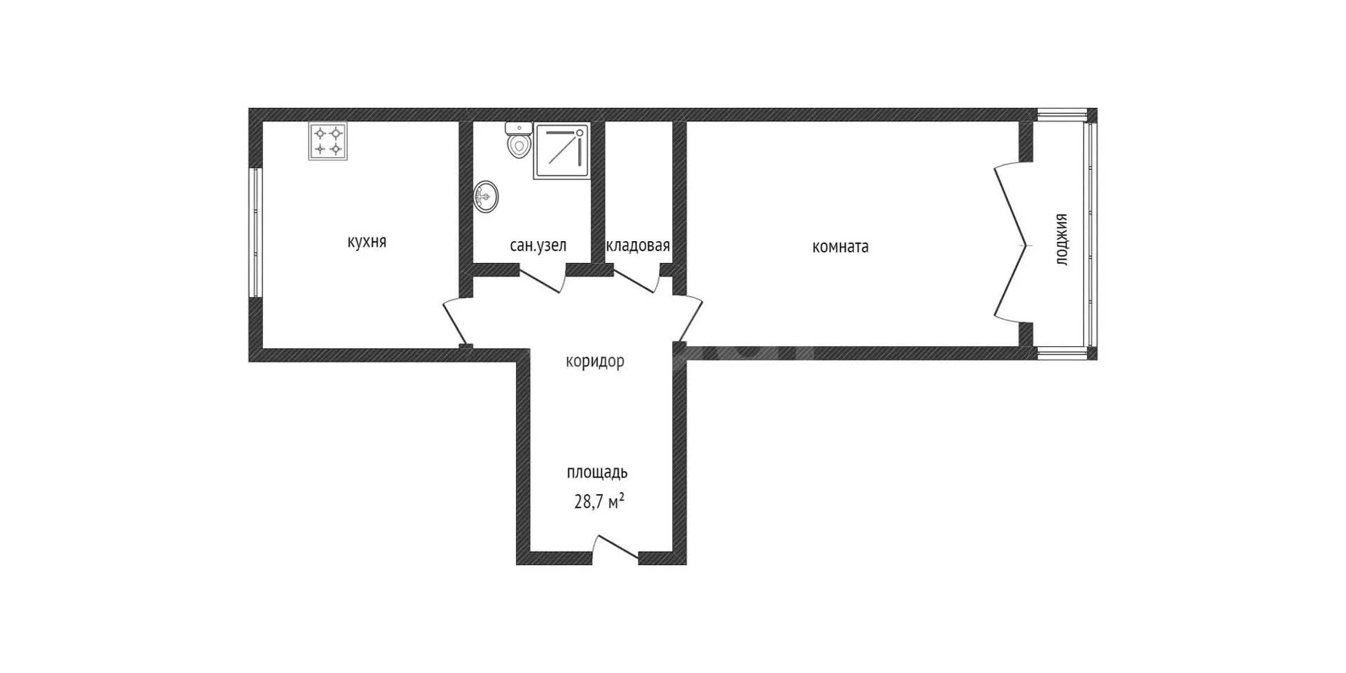 1-к квартира, 28.7м² (улица Шервашидзе, 67) - миниатюра 11