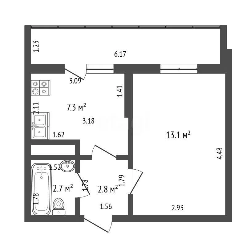 1-к квартира, 25.9м² (улица Западный Обход, 45к6) - миниатюра 12