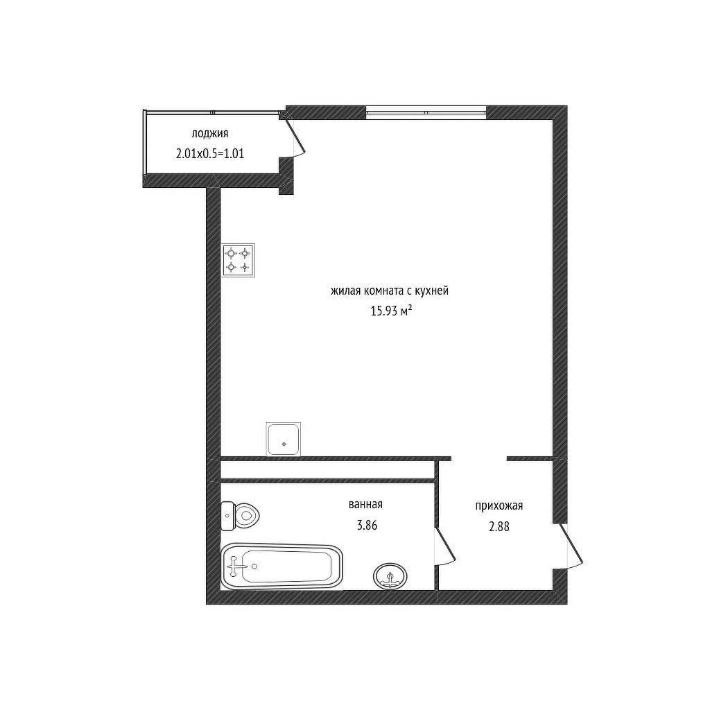 Студия, 23.2м² (Античная улица, 4) - миниатюра 11
