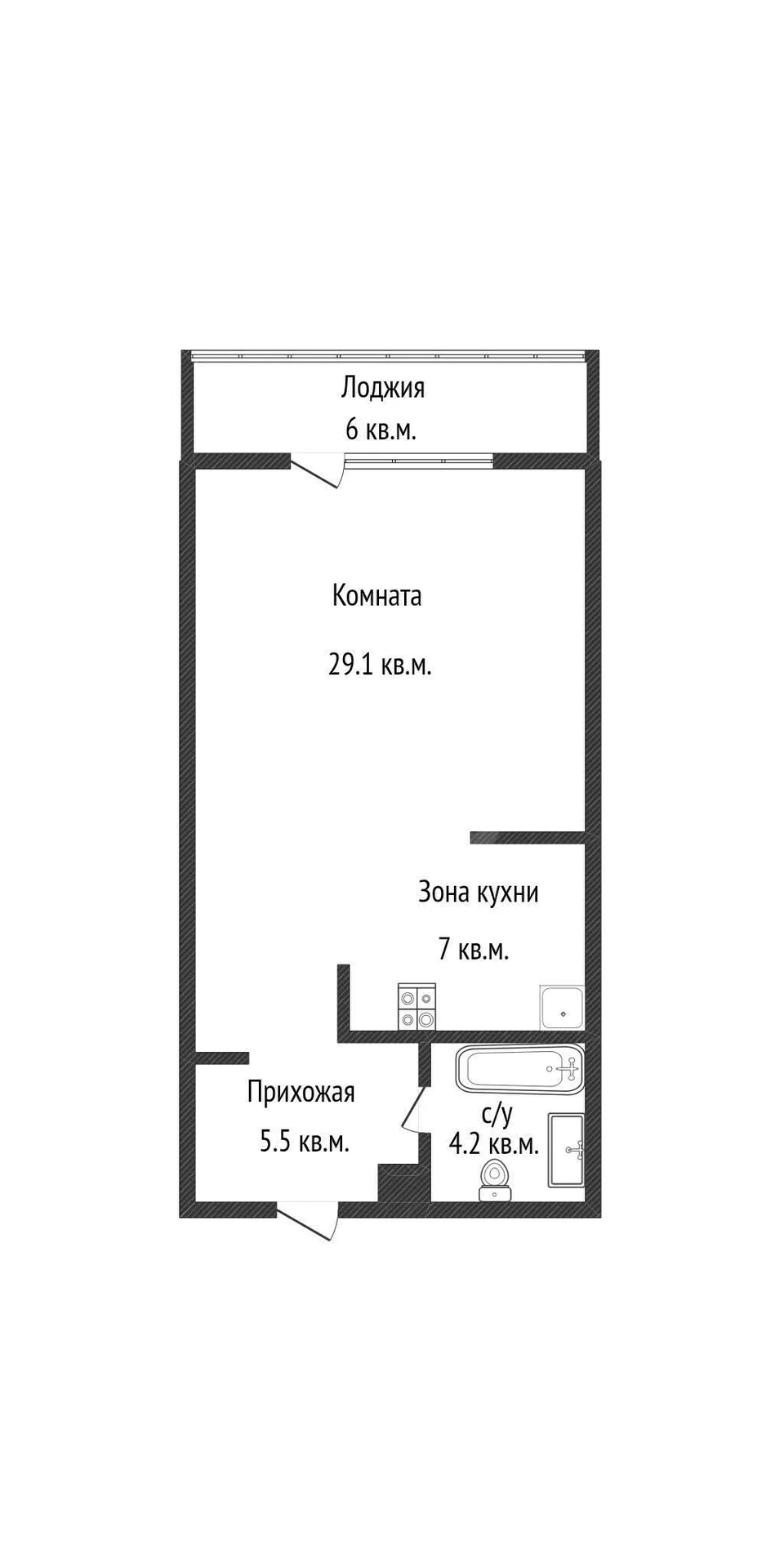 1-к квартира, 45.8м² (улица Кубанская Набережная, 33) - миниатюра 2