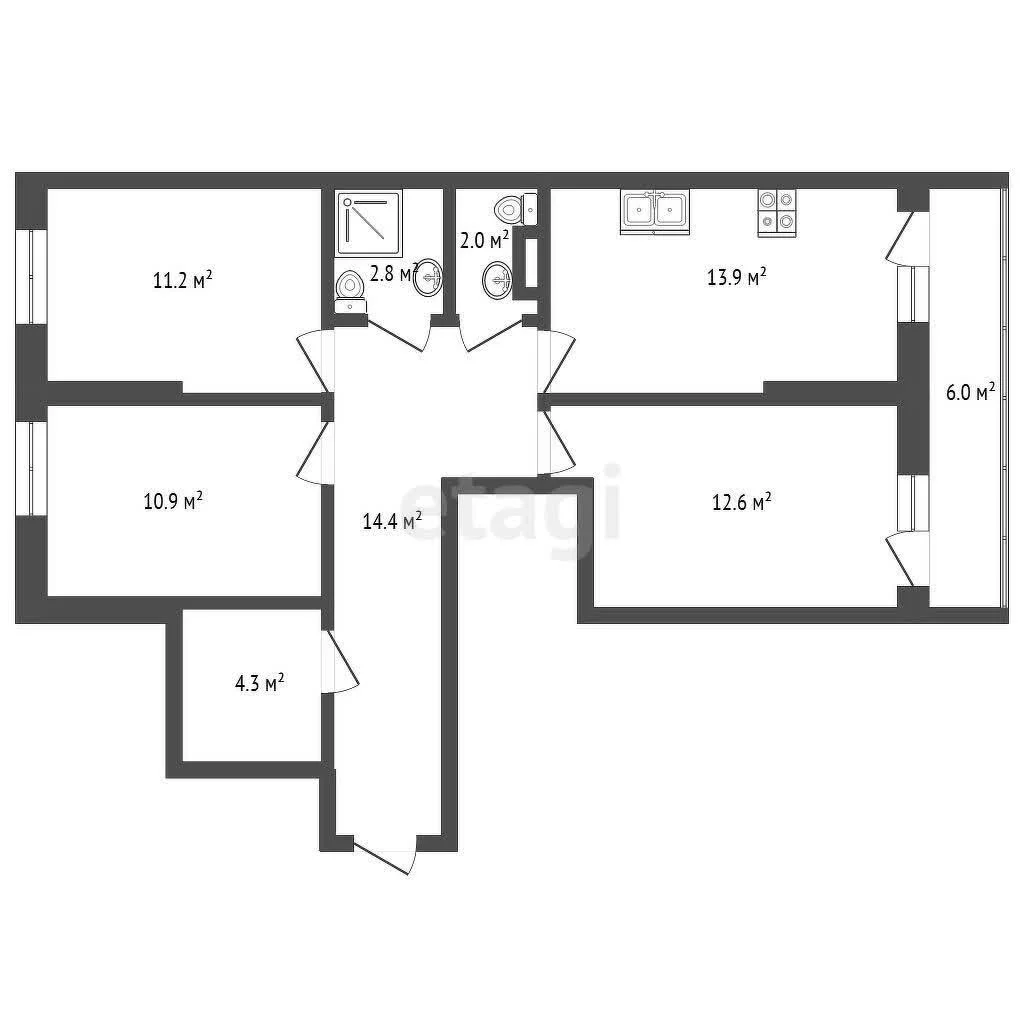 3-к квартира, 72.3м² (улица Ивана Беличенко, 89) - миниатюра 11