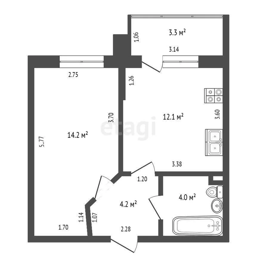 1-к квартира, 34.5м² (улица имени Генерала Корнилова, 9к2) - миниатюра 20