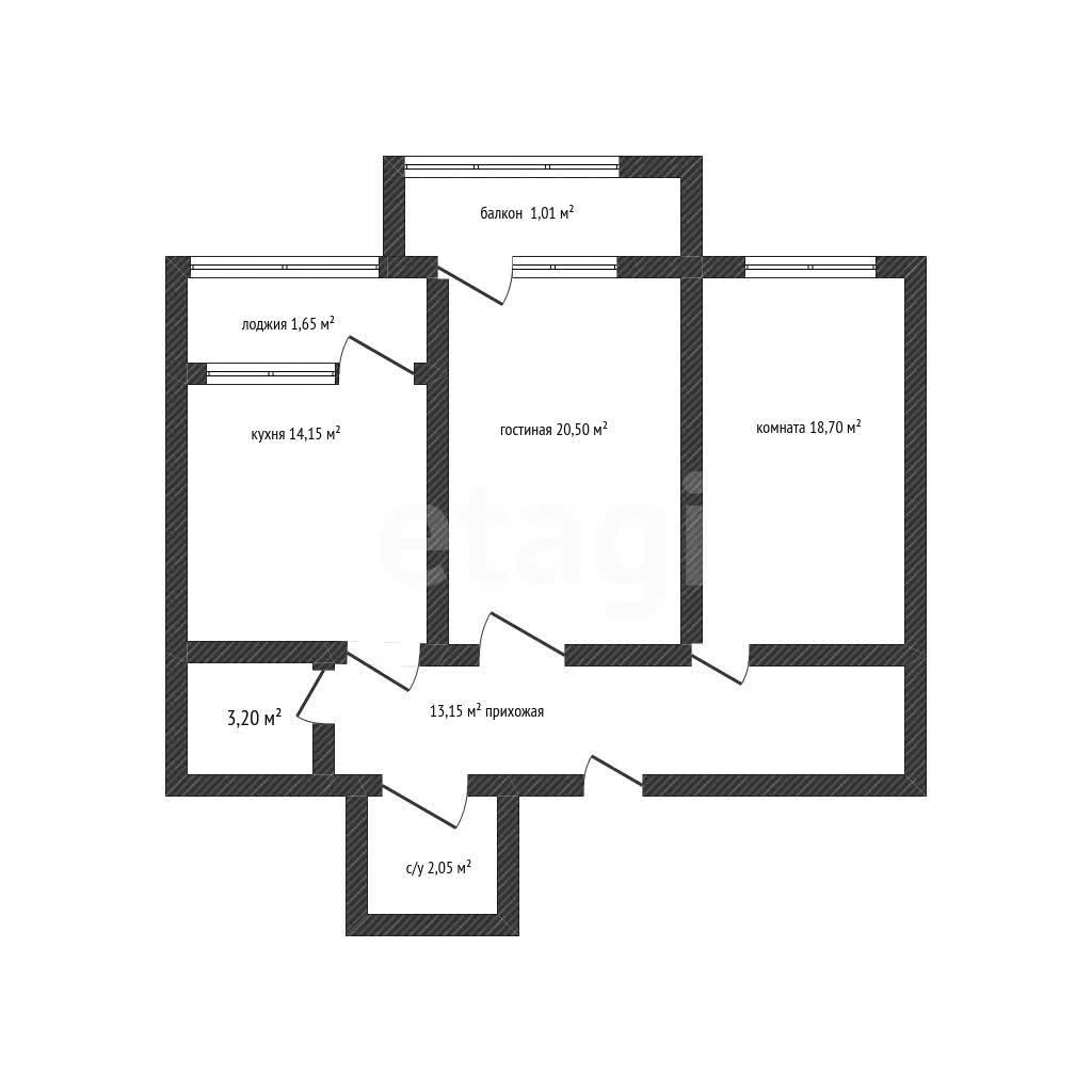 2-к квартира, 66.3м² (Московская улица, 112) - изображение 1