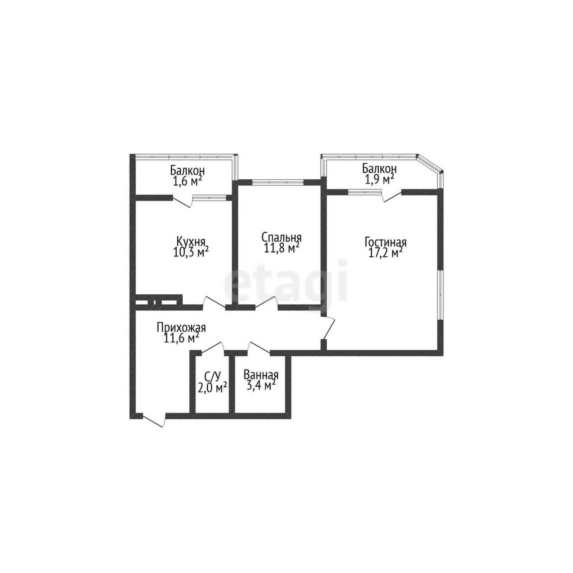2-к квартира, 56.3м² (улица имени Героя Николая Шевелёва, 5) - миниатюра 11