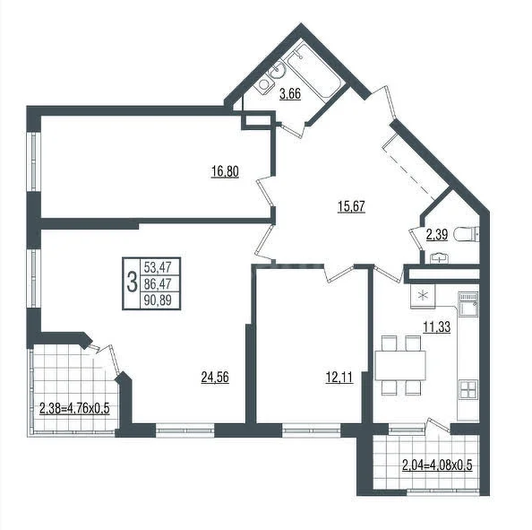 3-к квартира, 87.5м² (улица Красных Партизан, 4/15) - миниатюра 30