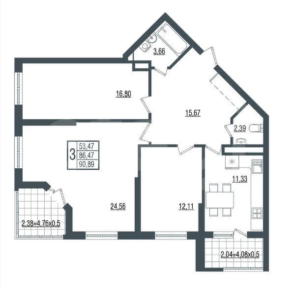 3-к квартира, 87.5м² (улица Красных Партизан, 4/15) - миниатюра 4