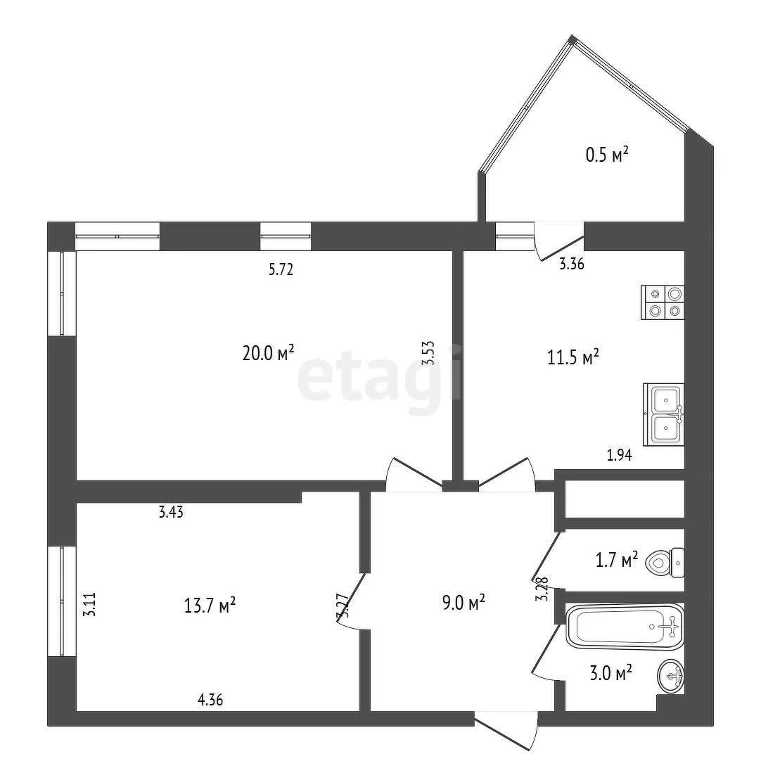 2-к квартира, 60.3м² (Совхозная улица, 1к7) - миниатюра 35