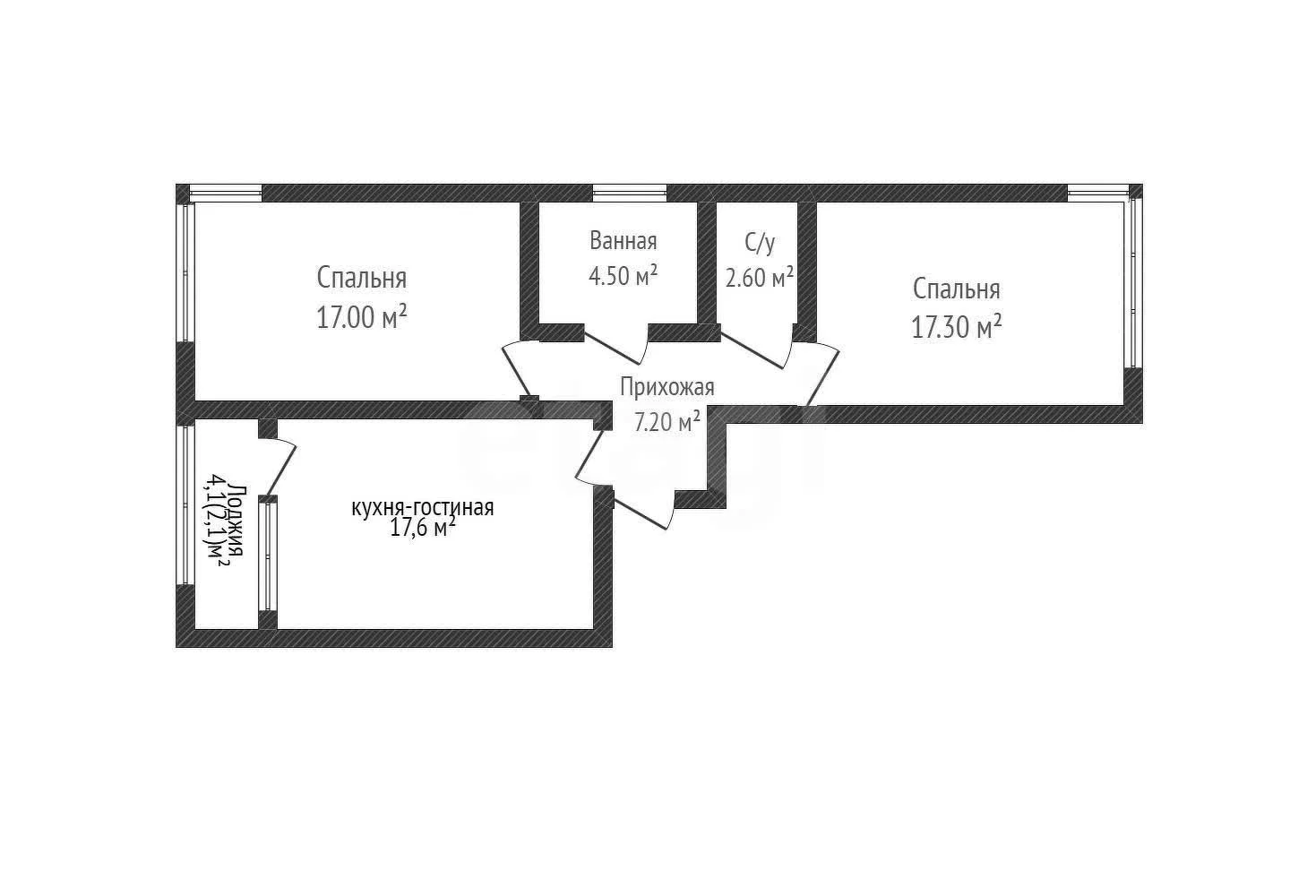 2-к квартира, 66.4м² (Колхозная улица, 5/2к3) - миниатюра 2