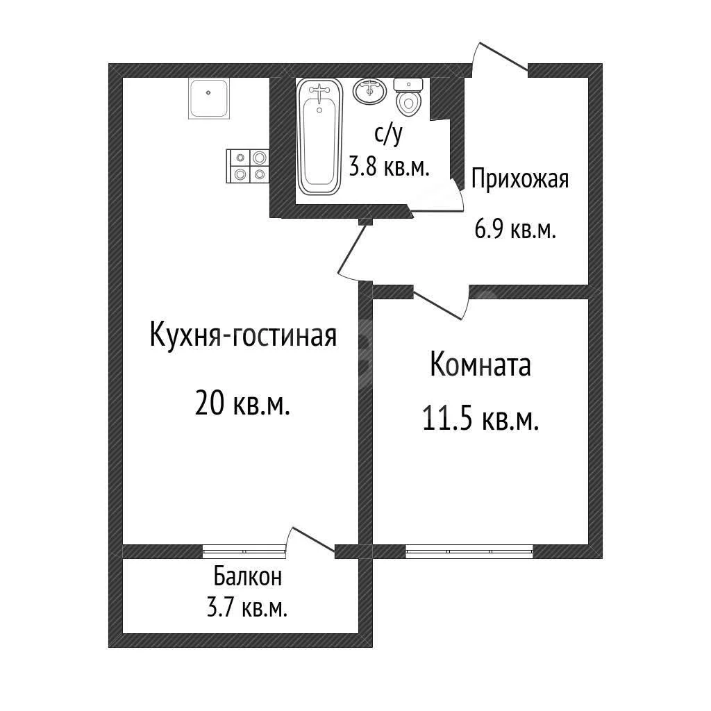 1-к квартира, 42м² (улица Героев-Разведчиков, 11/3) - изображение 1