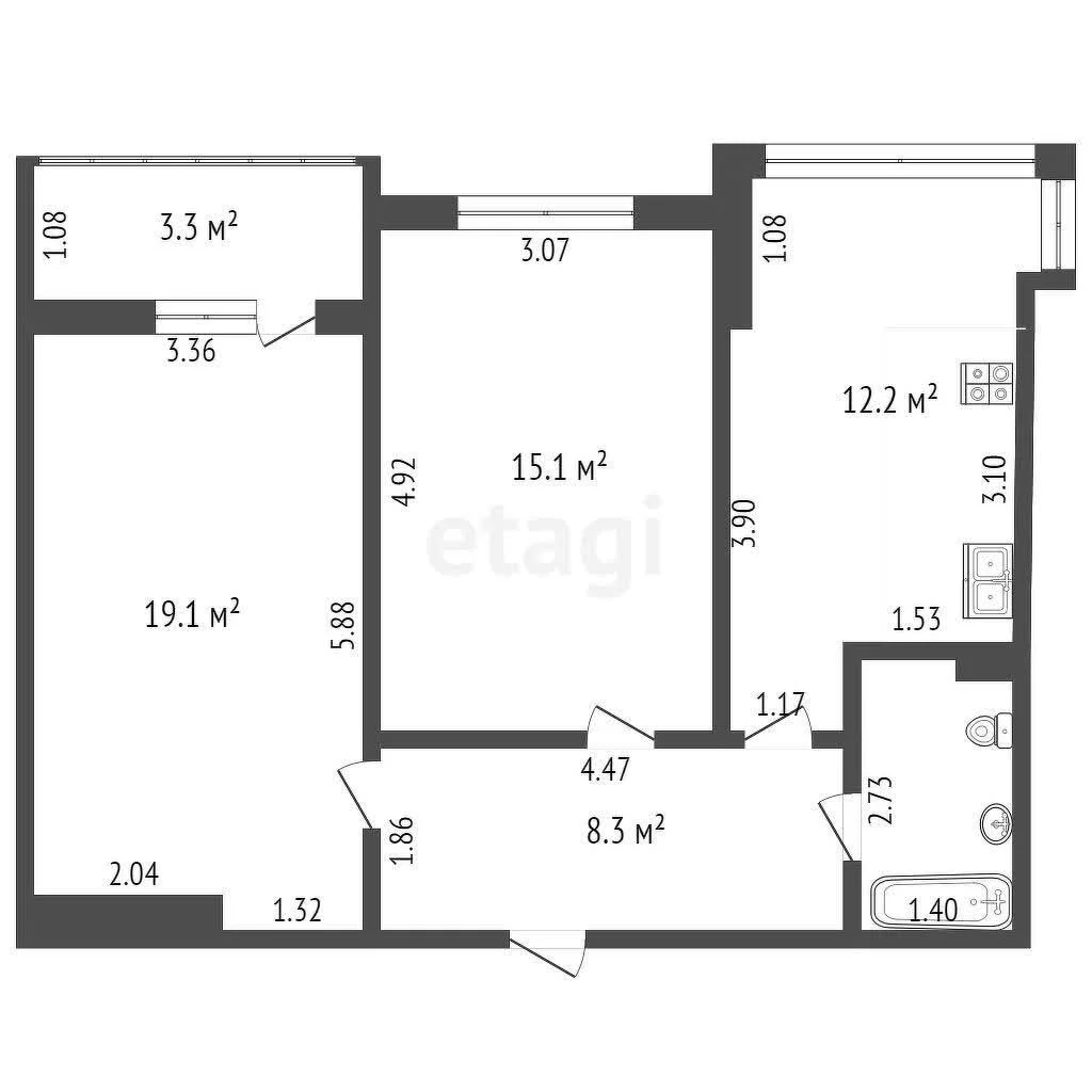 2-к квартира, 55.5м² (улица Селезнёва, 4б) - миниатюра 16