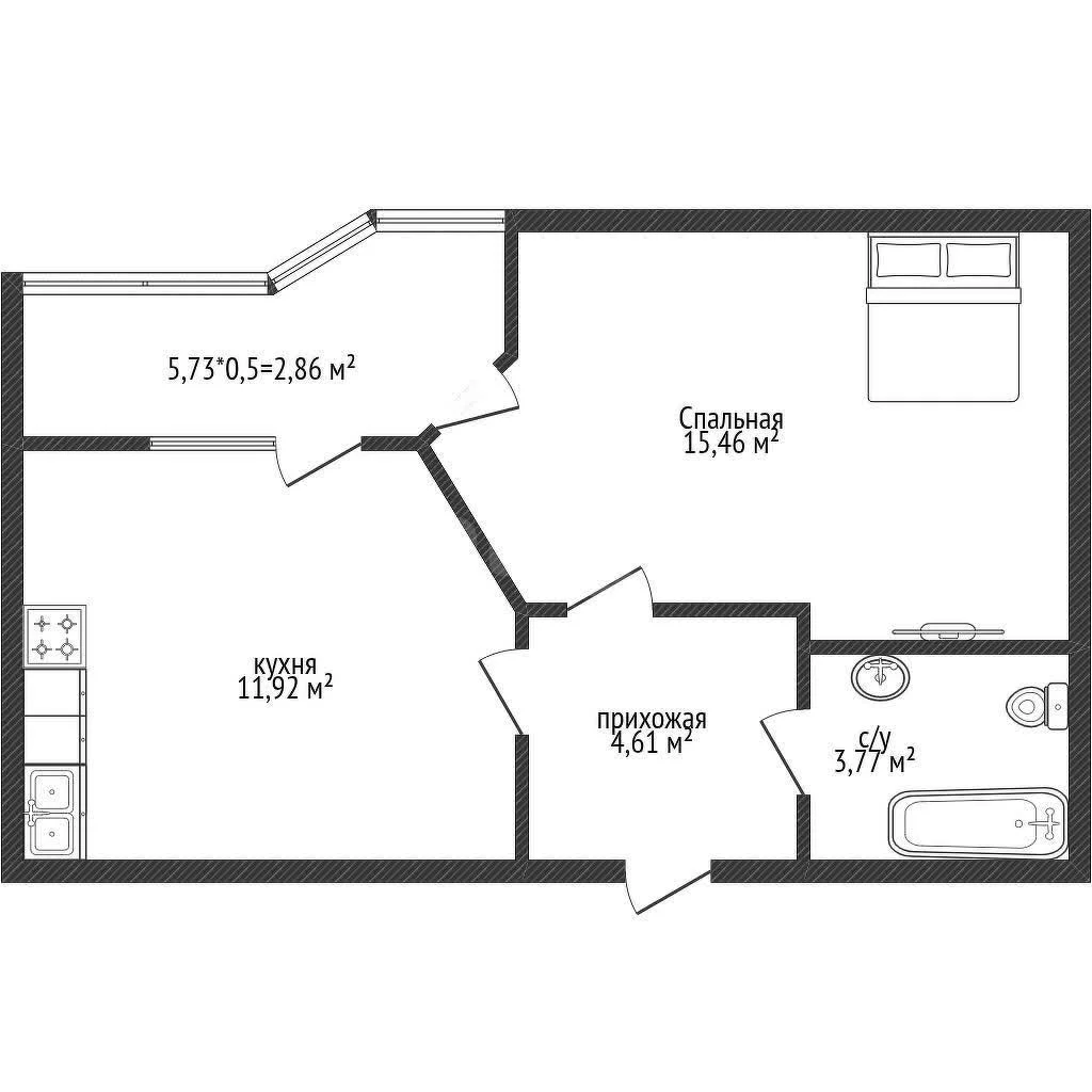 1-к квартира, 36.5м² (улица имени Генерала Корнилова, 10к1) - миниатюра 18
