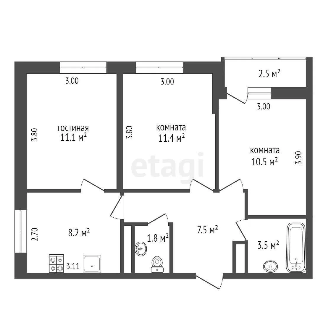 3-к квартира, 55.2м² (улица Лётчика Позднякова, 2с20) - миниатюра 38