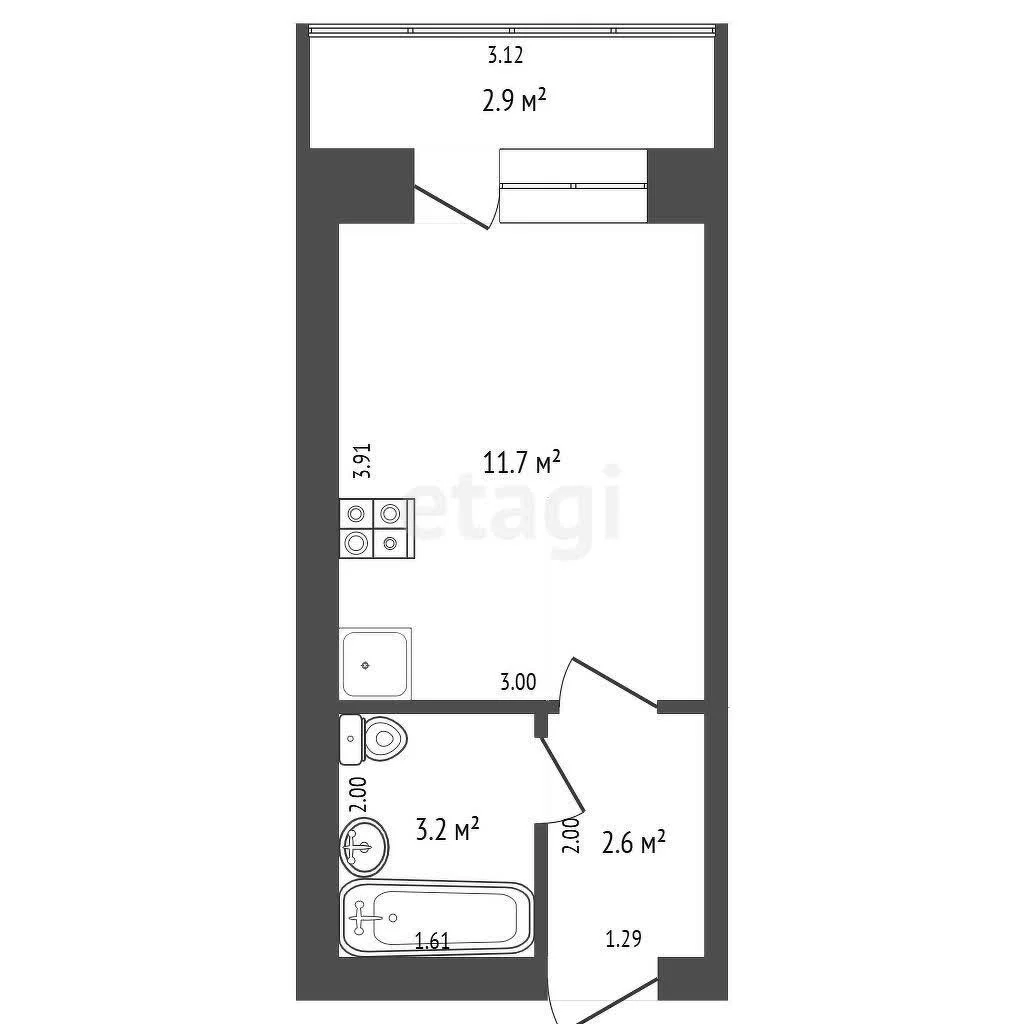 Студия, 17.5м² (улица имени Академика Сахарова, 2ак5) - миниатюра 7