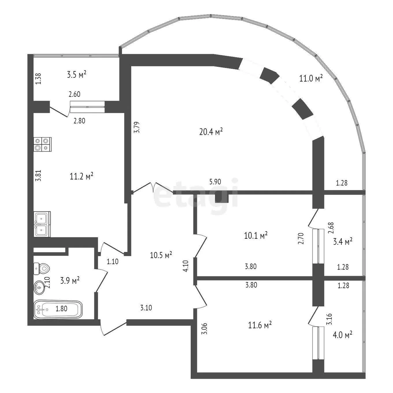 3-к квартира, 67.7м² (Бородинская улица, 10) - миниатюра 20