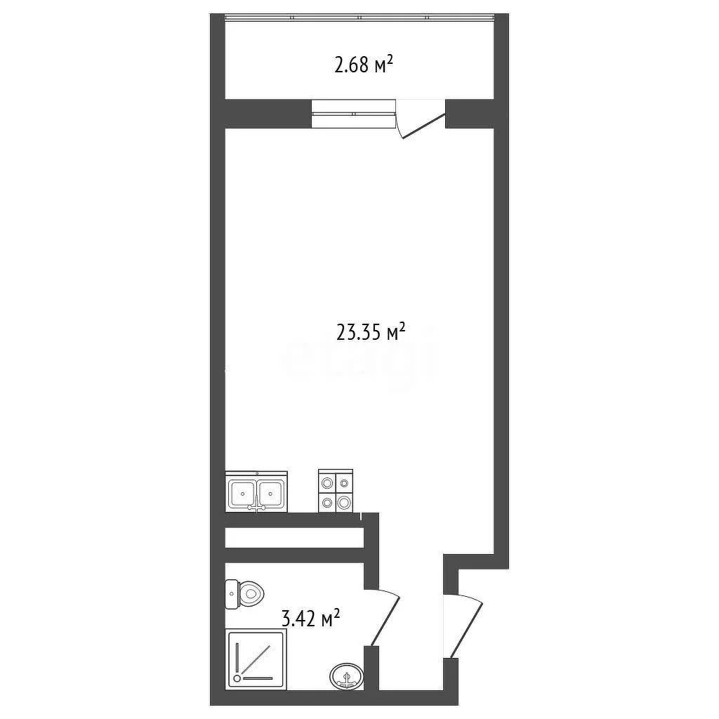 Студия, 26.7м² (Заполярная улица, 45) - изображение 1