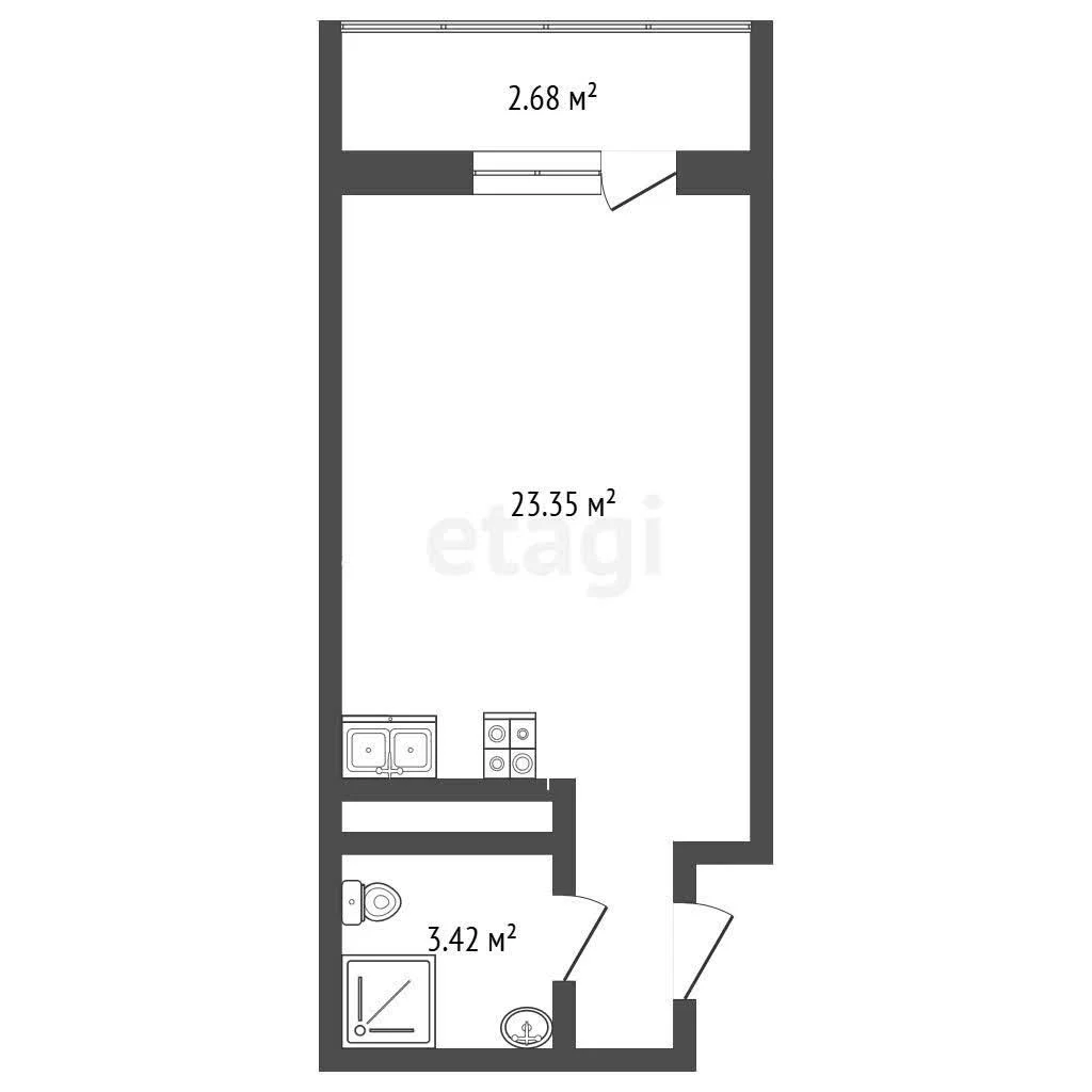 Студия, 26.7м² (Заполярная улица, 45) - миниатюра 8