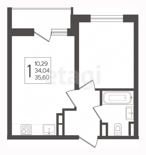 1-к квартира, 35.1м² (улица Лётчика Позднякова, 2к19) - миниатюра 13