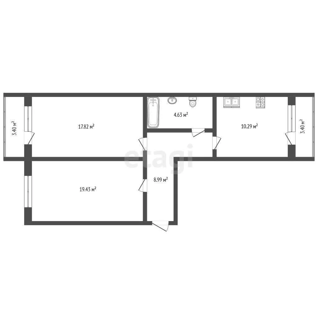 2-к квартира, 60.6м² (улица имени С.С. Прокофьева, 15) - миниатюра 19