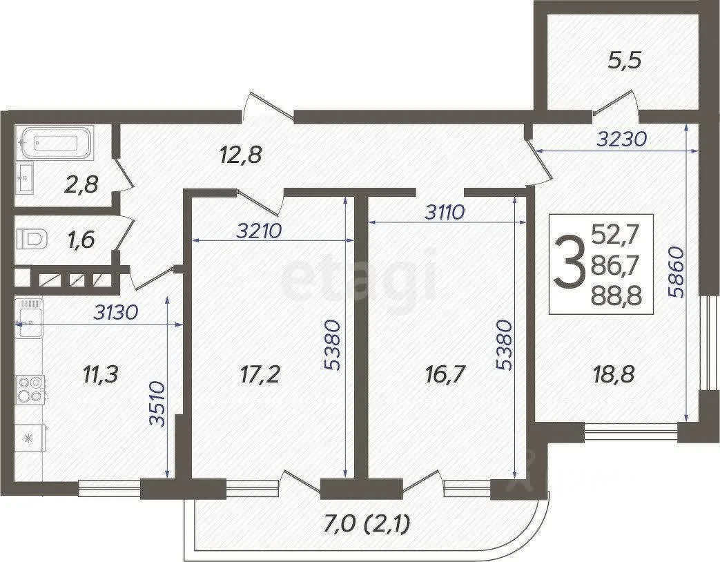 3-к квартира, 88.8м² (улица имени Валерия Гассия, 4/7к2) - миниатюра 25