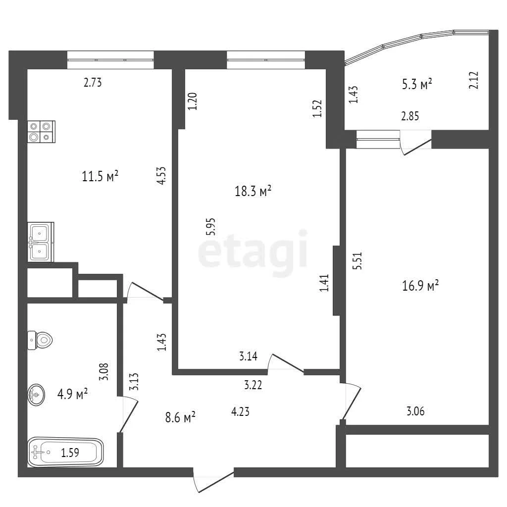 2-к квартира, 60.2м² (улица Цезаря Куникова, 24к3) - миниатюра 21
