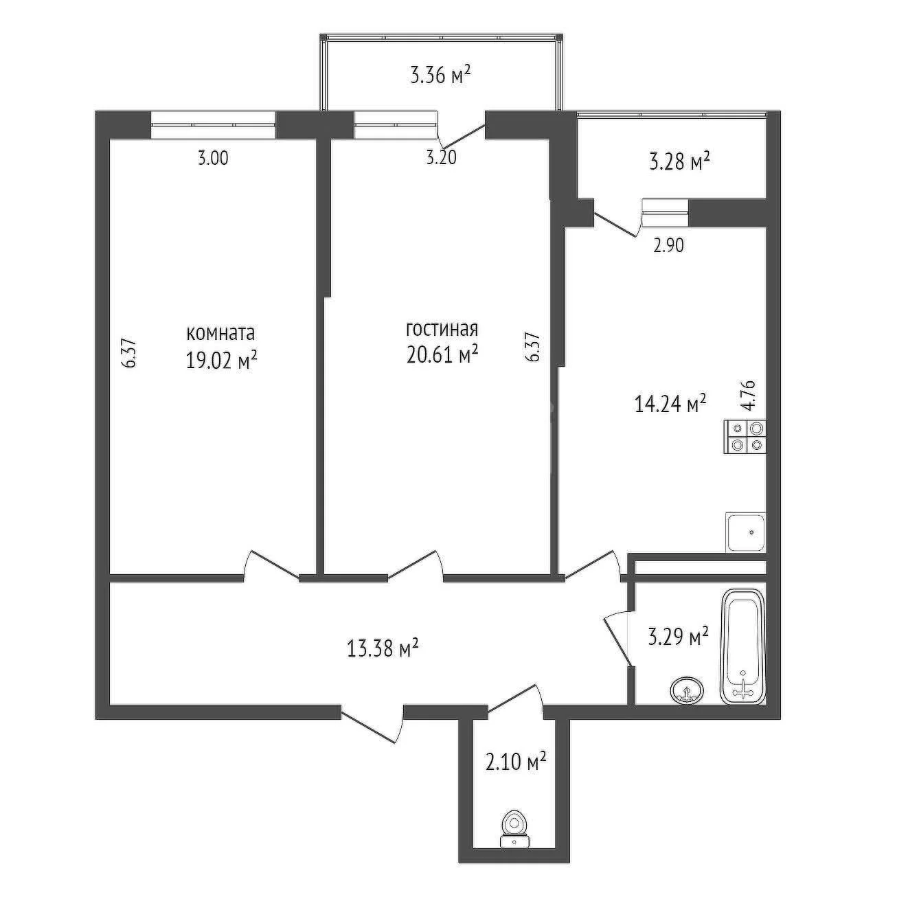 2-к квартира, 72.2м² (Московская улица, 112) - миниатюра 3