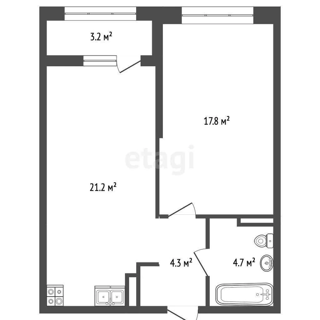 1-к квартира, 49.6м² (улица им. Мурата Ахеджака, 20) - миниатюра 12