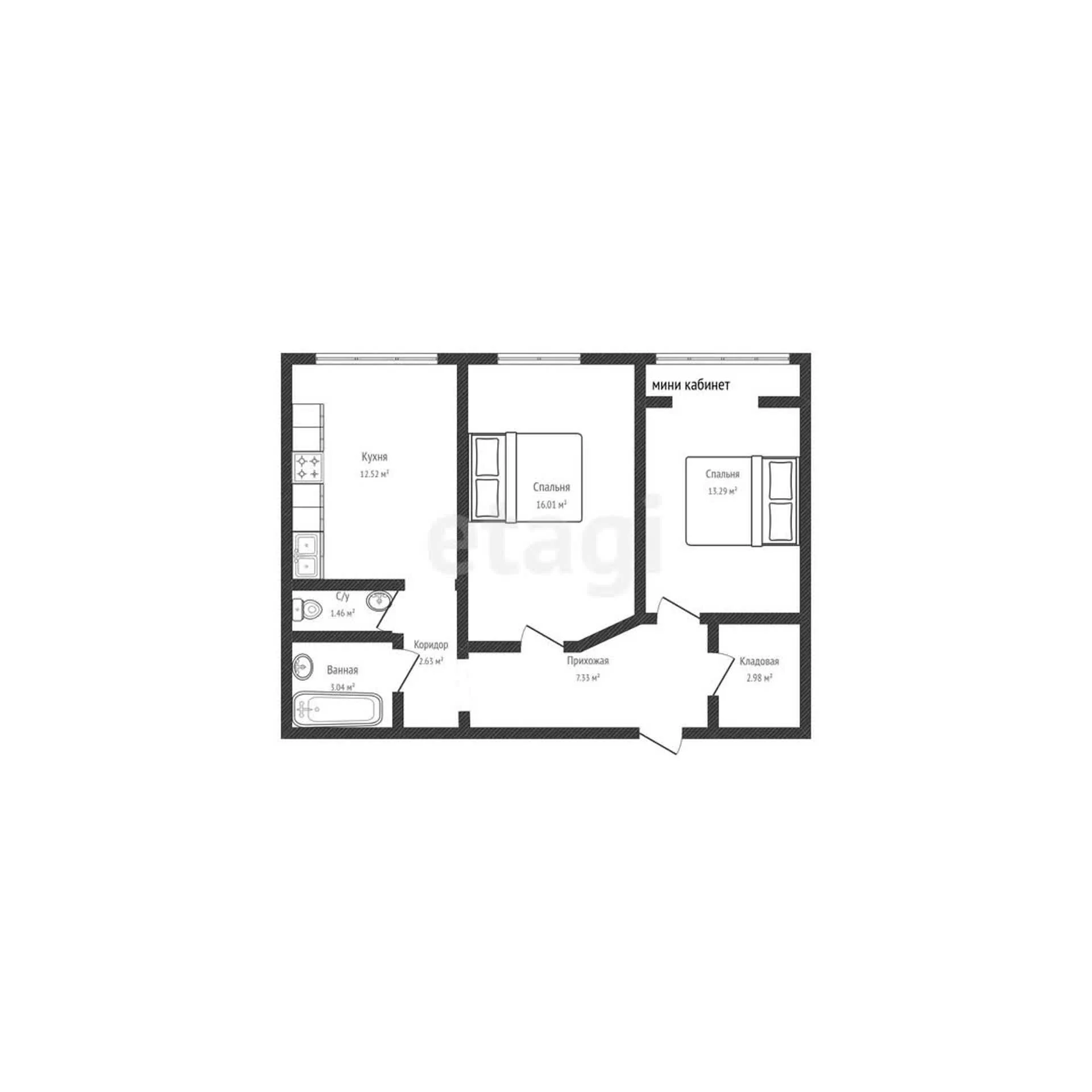 2-к квартира, 62.7м² (Бородинская улица, 150бк1) - миниатюра 25