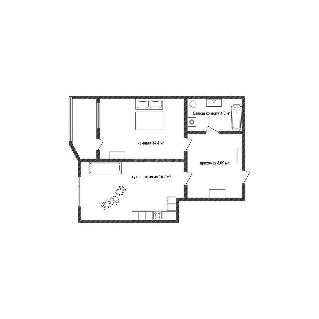 1-к квартира, 43.7м² (Уральская улица, 87/7с1) - изображение 1
