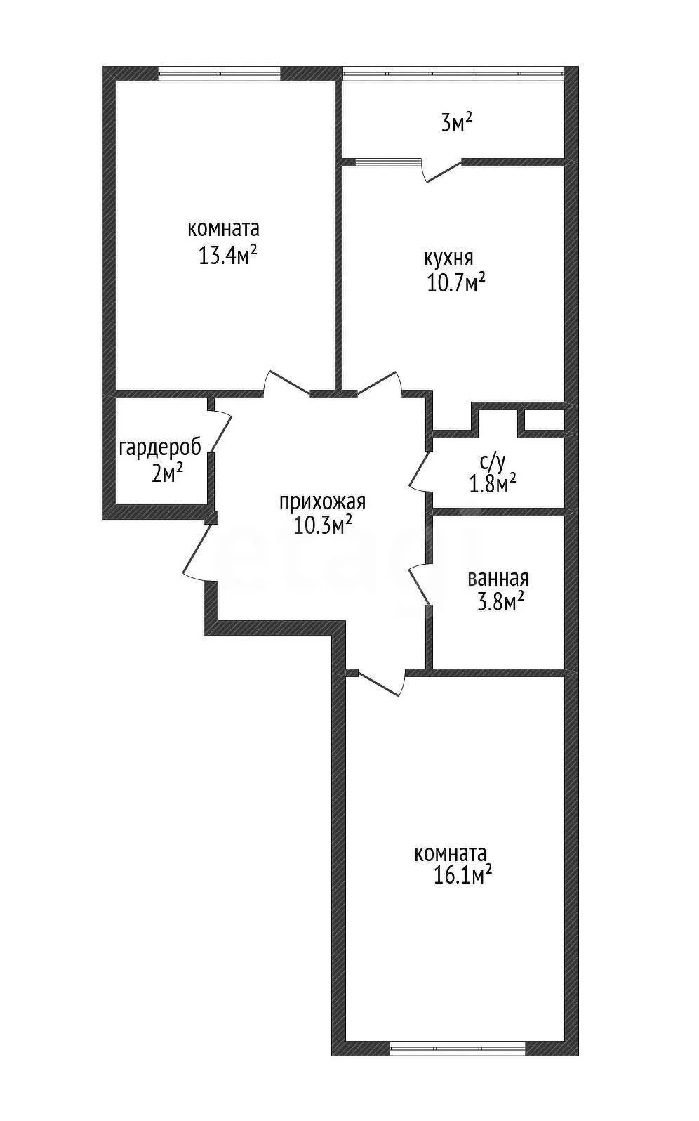 2-к квартира, 58.3м² (улица им. Мурата Ахеджака, 12к7) - миниатюра 2