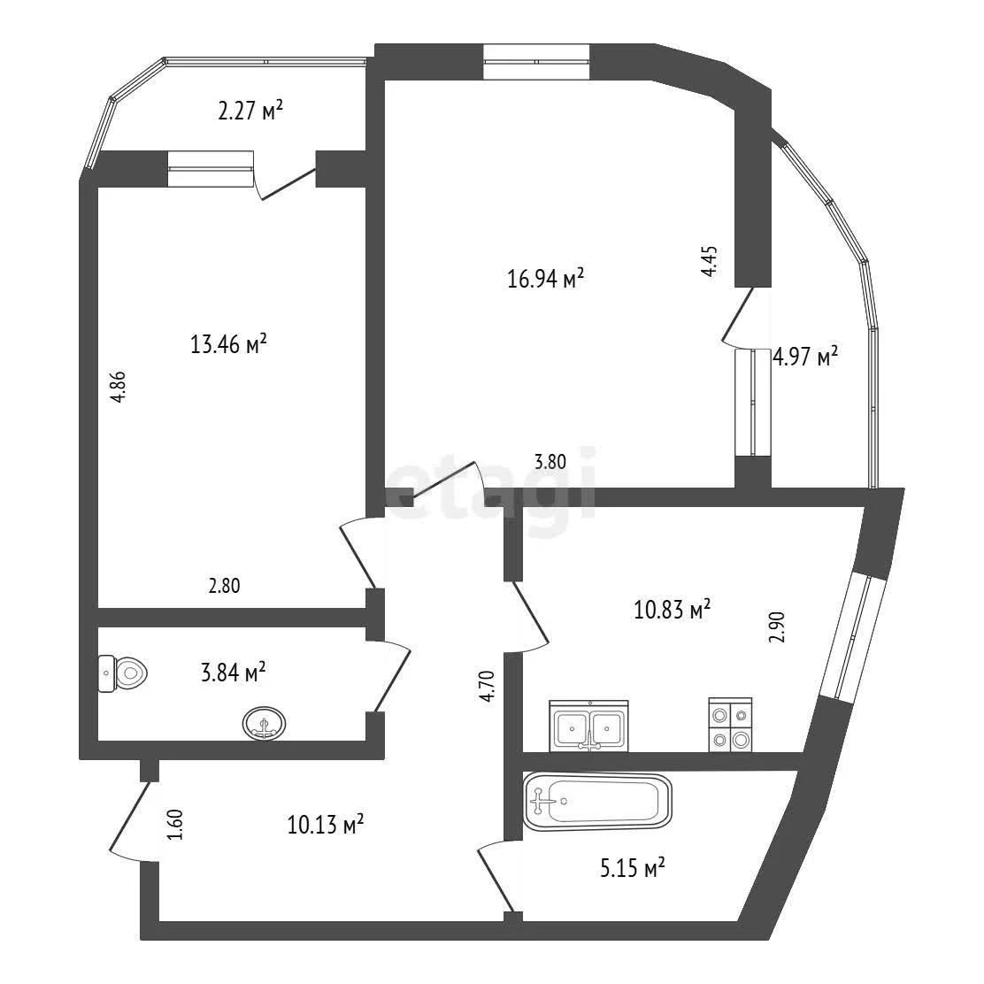 2-к квартира, 60.3м² (Воронежская улица, 47д) - миниатюра 9
