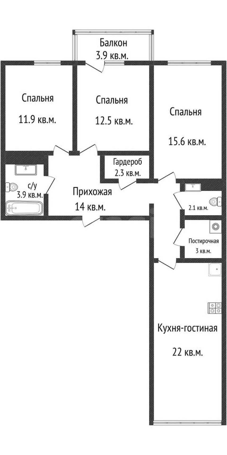 3-к квартира, 87.3м² (Гаражная улица, 87) - миниатюра 45