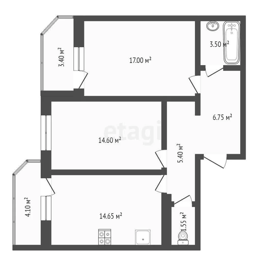 2-к квартира, 63.5м² (улица имени Героя Советского Союза Якова Кобзаря, 1) - миниатюра 7