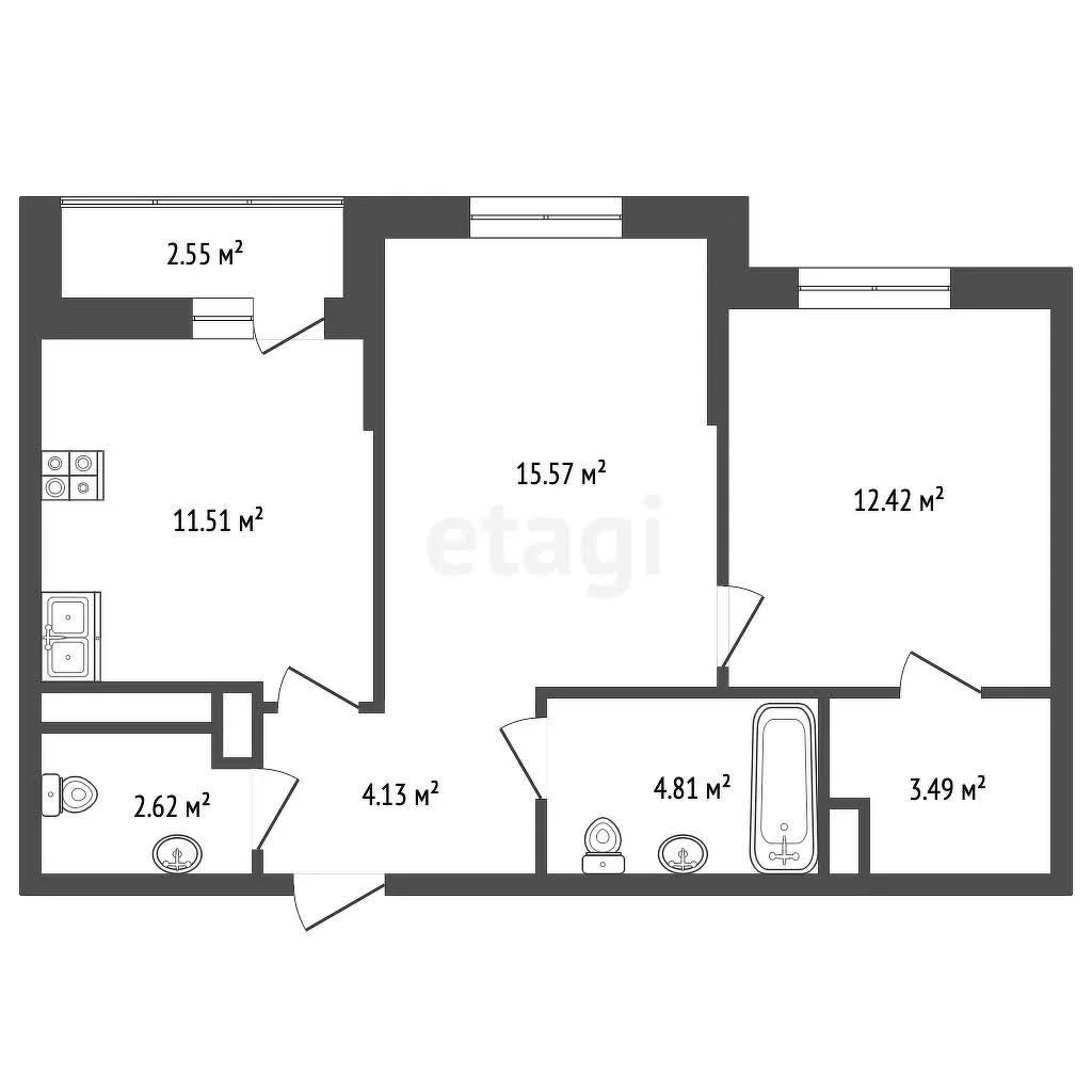 2-к квартира, 54.6м² (улица имени Генерала Корнилова, 9к2) - миниатюра 14