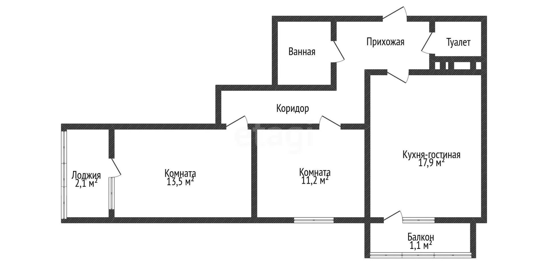 2-к квартира, 62.7м² (Домбайская улица, 55к1) - изображение 1