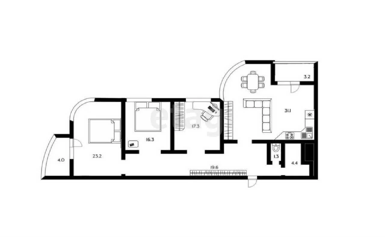 3-к квартира, 112.4м² (улица Циолковского, 5/1) - миниатюра 17