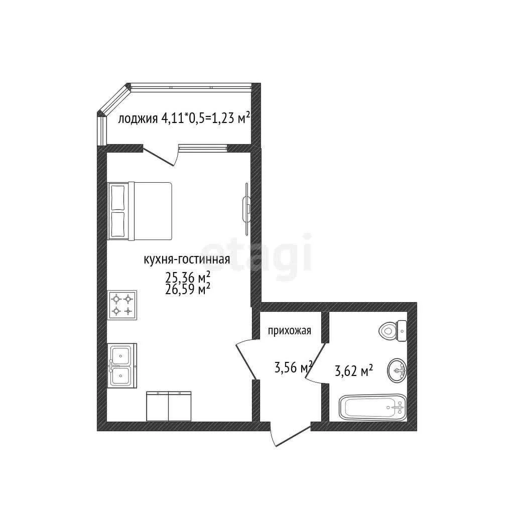 Студия, 25.2м² (улица Генерал-лейтенанта Александра Сапрунова, 13) - миниатюра 7