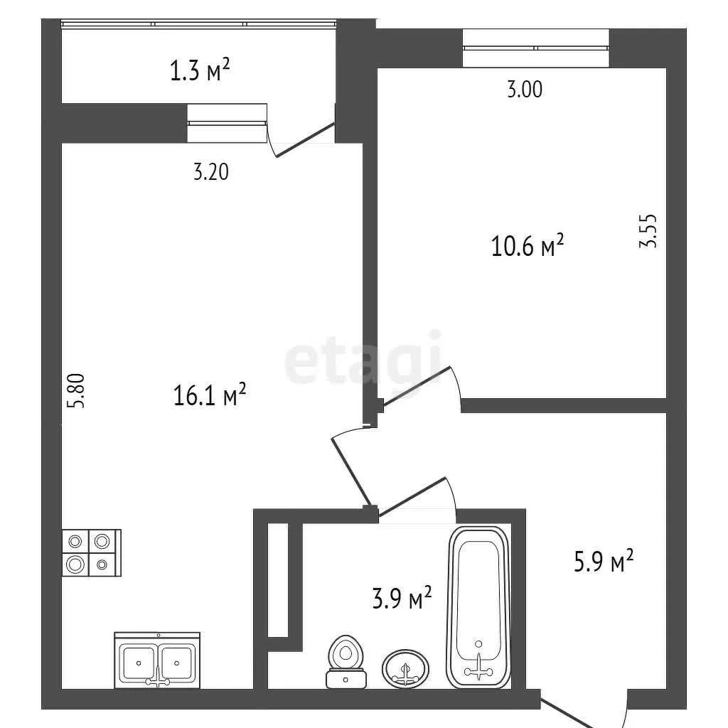 1-к квартира, 36.9м² (улица Лётчика Позднякова, 2к19) - миниатюра 9
